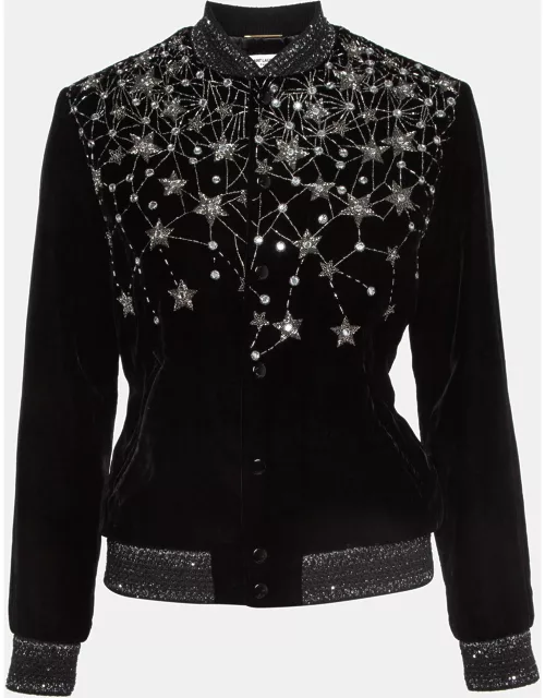 Saint Laurent Black Embellished Velvet Bomber Jacket