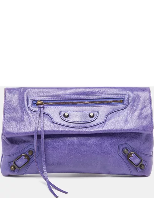 Balenciaga Purple Leather RH Envelope Clutch