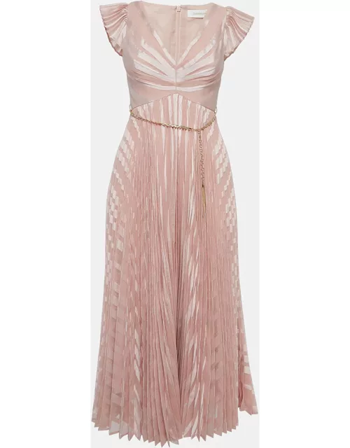 Zimmermann Pink Pleated Crepe Sunray Midi Dress