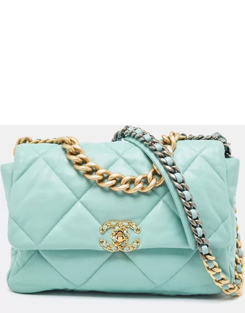 Chanel Light Blue Quilted Leather Large 19 Flap Bag
