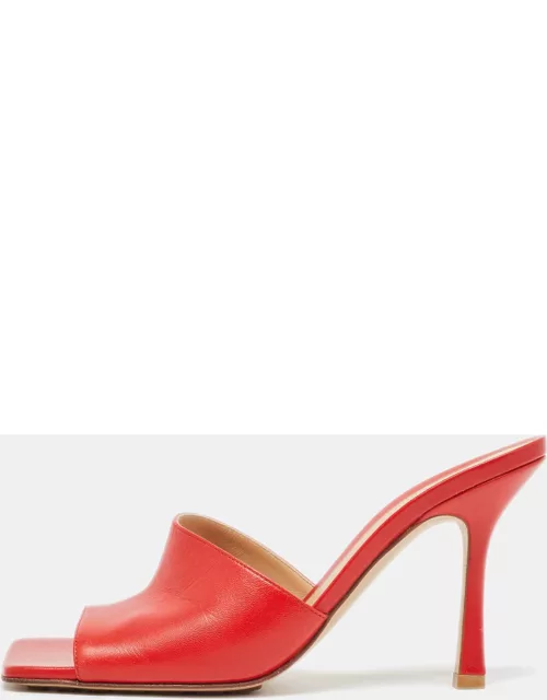 Bottega Veneta Red Leather Square Toe Slide Sandal