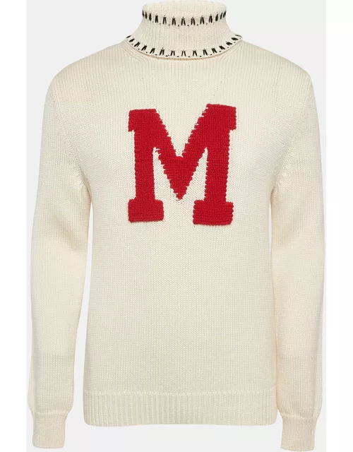 Moncler 2 1952 White Intarsia Wool Knit Turtleneck Sweater