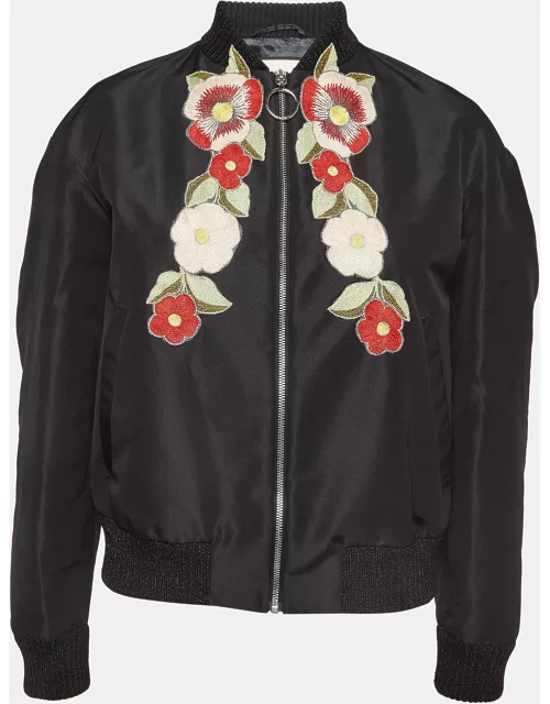 Gucci Black Floral Embroidered Synthetic Bomber Jacket