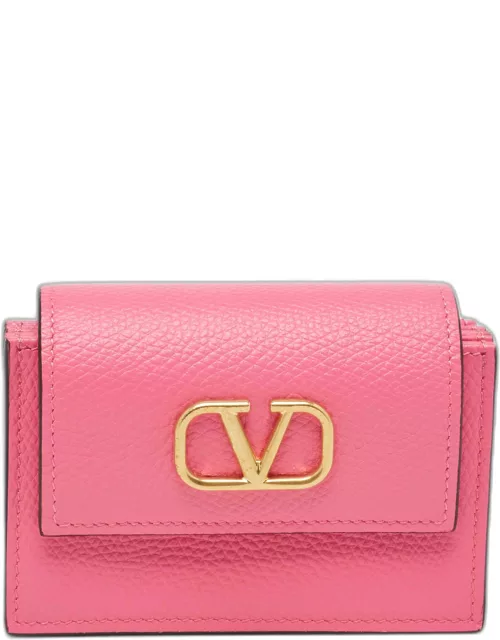 Valentino Pink Leather VLogo Gusset Card Case