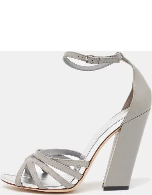 Burberry Grey Leather Hove Heel Ankle Strap Sandal