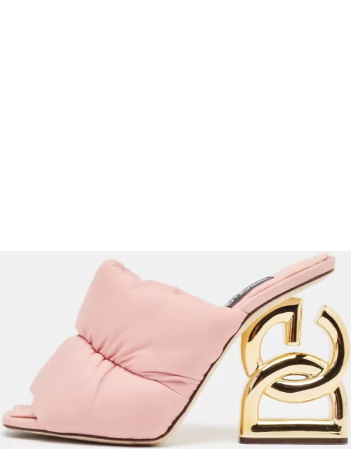 Dolce & Gabbana Pink Quilted Nylon Dg Heel Slide Sandal
