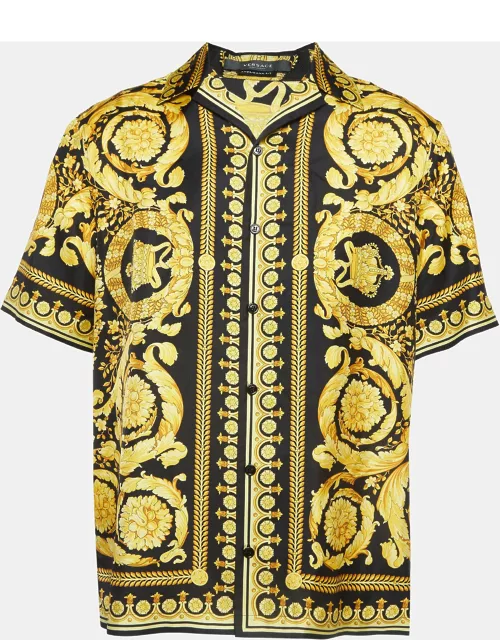 Versace Black/Yellow Barocco Print Silk Twill Shirt