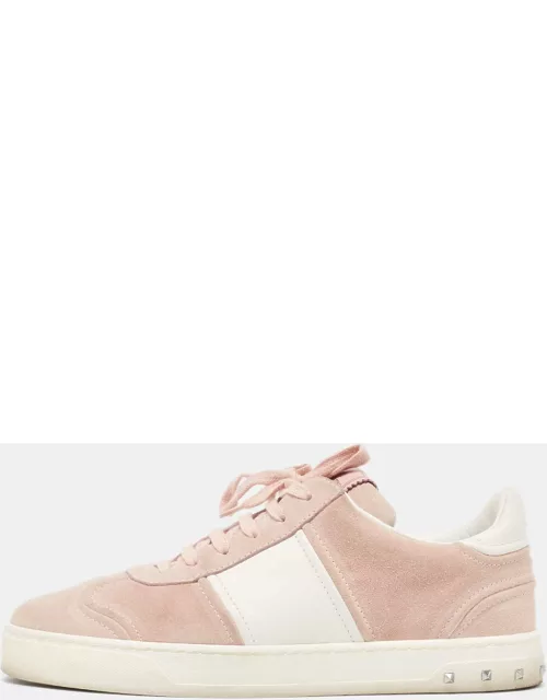 Valentino Light Pink/White Suede and Leather Fly Crew Low Top Sneaker