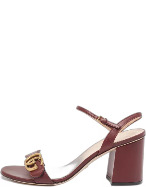 Gucci Burgundy Leather GG Marmont Ankle Wrap Sandal