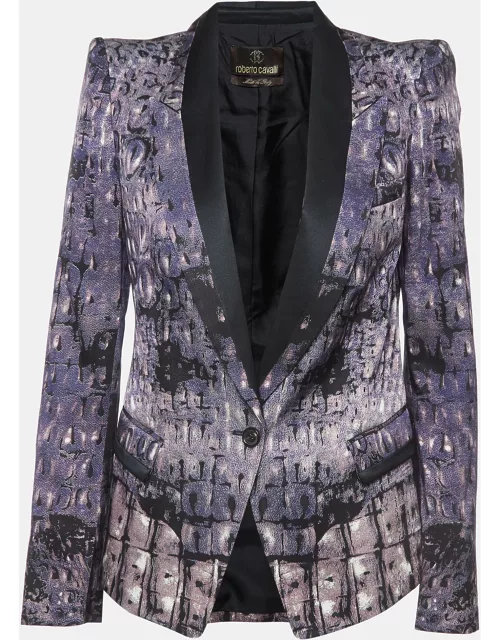 Roberto Cavalli Purple Printed Silk Single-Breasted Blazer