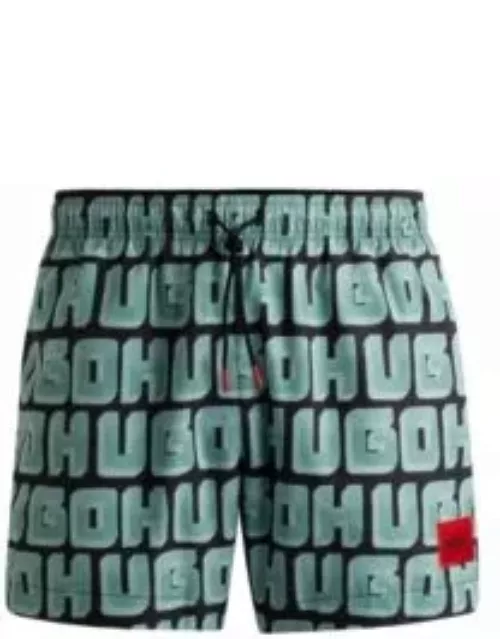 Quick-dry swim shorts with all-over logo print- Light Green Men's Swim Short