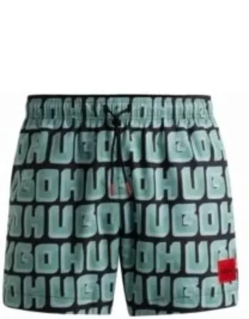 Quick-dry swim shorts with all-over logo print- Light Green Men's Swim Short