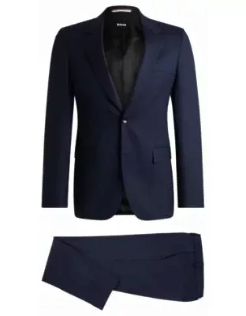 Slim-fit suit in micro-patterned wool- Dark Blue Men's Business Suit