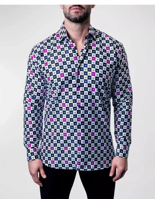 Men's Fibonacci Skull Squares Dress Shirt