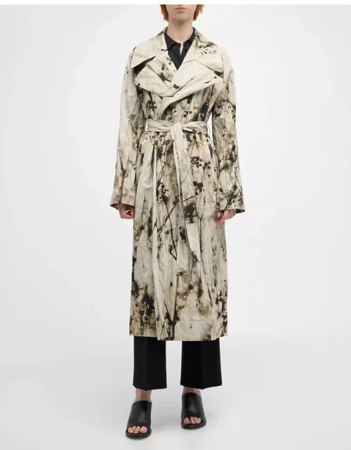 Abstract-Print Belted Trench Coat
