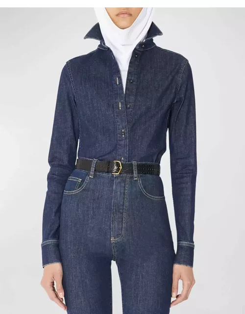 Fitted Denim Button-Front Shirt