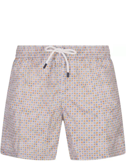 Fedeli Swim Shorts With Micro Pattern Of Polka Dots And Flower