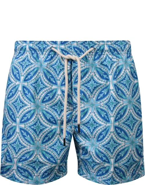 Peninsula Swimwear Patterned Swim Shorts In Sky Blue/blue/white