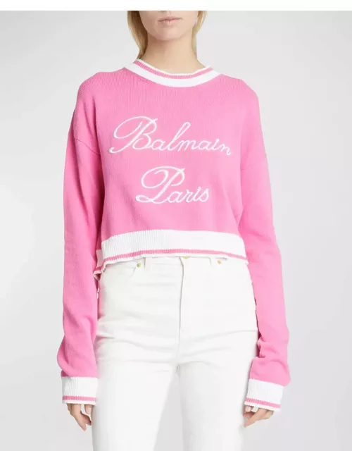 Cropped Knit Sweater with Logo Detai
