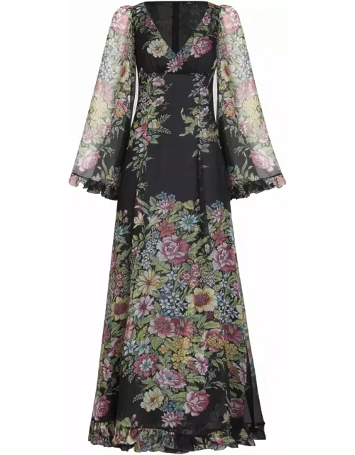 Etro Silk Long Dress With Floral Motif