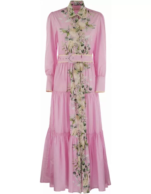 MC2 Saint Barth Long Cotton Dress With Floral Pattern