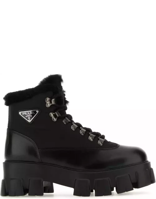 Prada Black Leather And Nylon Monolith Ankle Boot