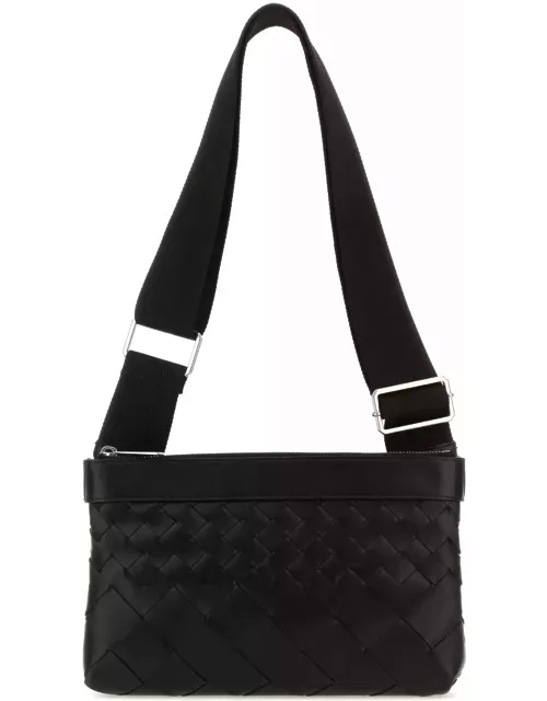 Bottega Veneta Black Leather Duo Intrecciato Crossbody Bag