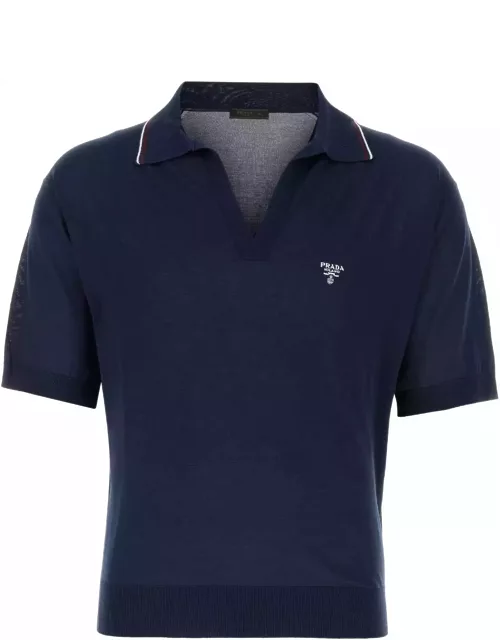 Prada Blue Silk Blend Polo Shirt