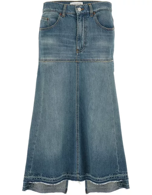 Victoria Beckham fit & Flare Patched Denim Skirt