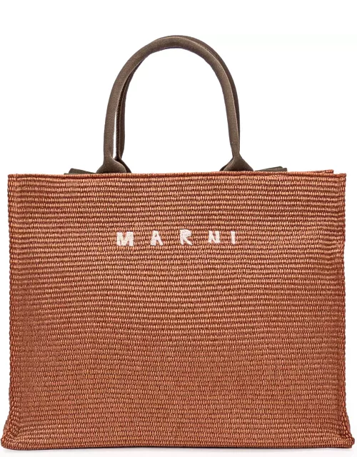 Marni Logo Embroidered Woven Tote Bag