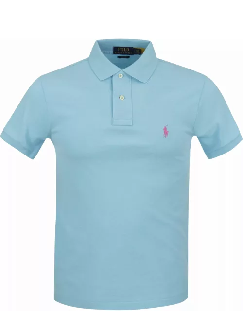 Polo Ralph Lauren Turquoise And Pink Slim-fit Piquet Polo Shirt