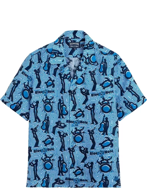Men Linen Bowling Shirt - Vilebrequin X Blue Note - Shirt - Charli - Blue