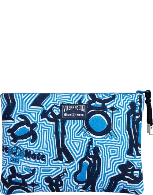 Zipped Linen Beach Pouch- Vilebrequin X Blue Note - Clutch Bag - Packmax - Blue