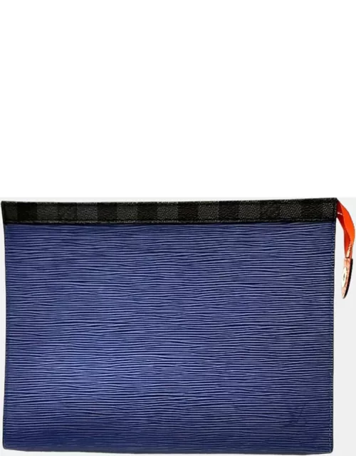 Louis Vuitton Blue/Orange Epi Leather Pochette Voyage MM Clutch Bag