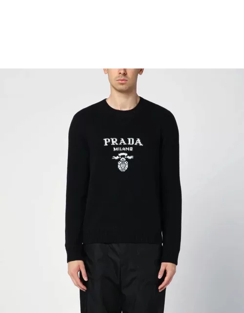 Black wool and cashmere sweater with logo inlay