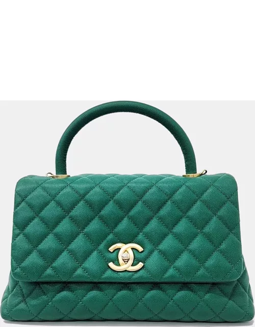 Chanel Green Leather Small Coco Top Handle Bag