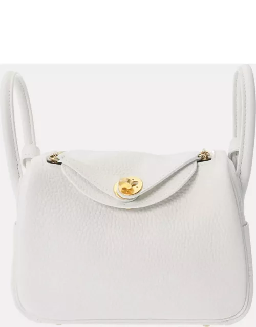 Hermes White Taurillon Clemence Leather Mini Lindy Shoulder Bag