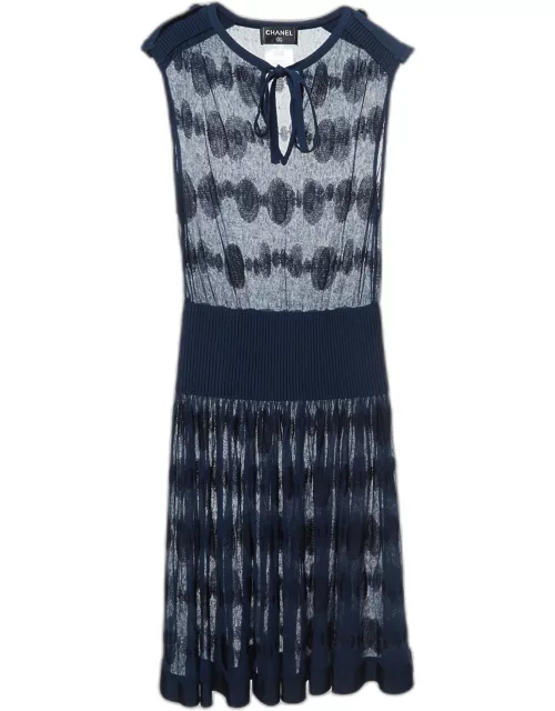 Chanel Navy Blue Polka Dots Knit Short Dress