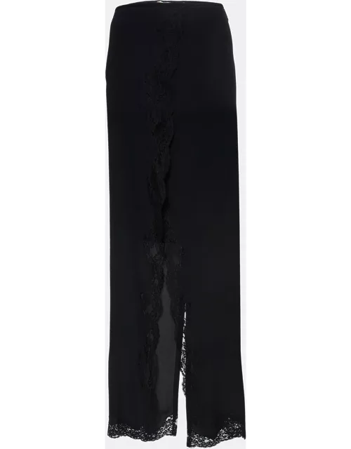 Chloe Black Silk Lace Trimmed Slit Midi Skirt