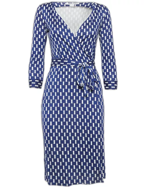 Diane Von Furstenberg Blue Printed Silk Jersey Wrap Dress