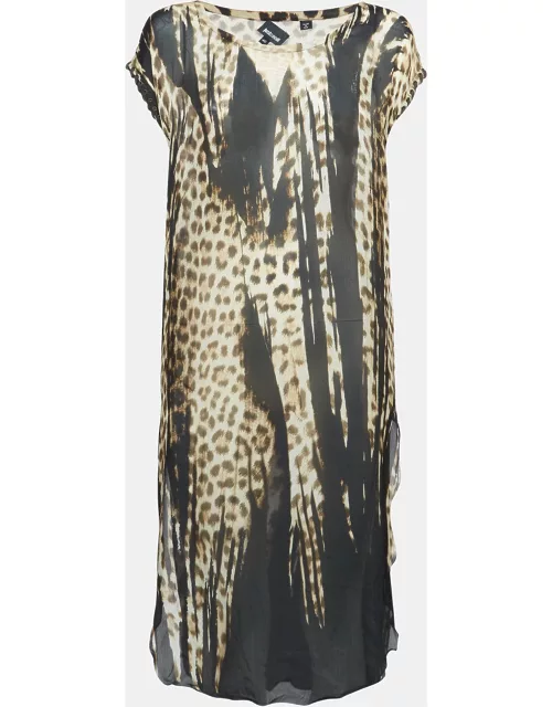 Just Cavalli Brown Leopard Print Silk Sheer Midi Dress