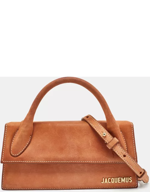 Jacquemus Brown Nubuck Leather Long Le Chiquito Top Handle Bag