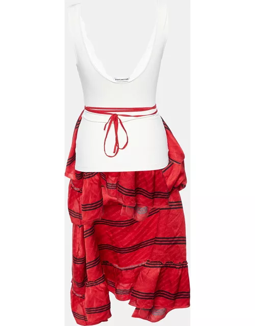 Balenciaga Red/Cream Silk & Knit Layered Midi Dress