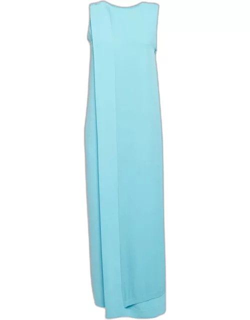 Diane Von Furstenberg Blue Stretch Crepe Wrap Maxi Dress