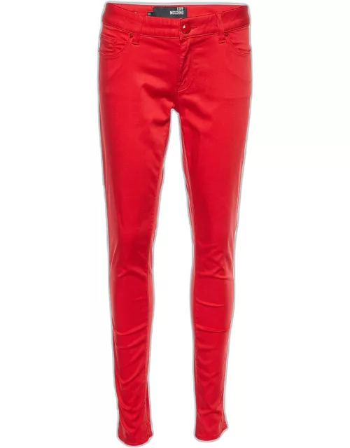 Love Moschino Red Cotton Embellished Tapered Pants