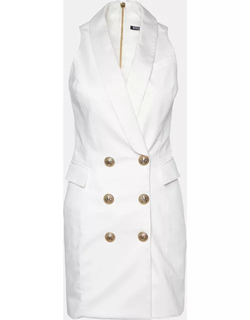 Balmain White Cotton Double Breasted Mini Dress