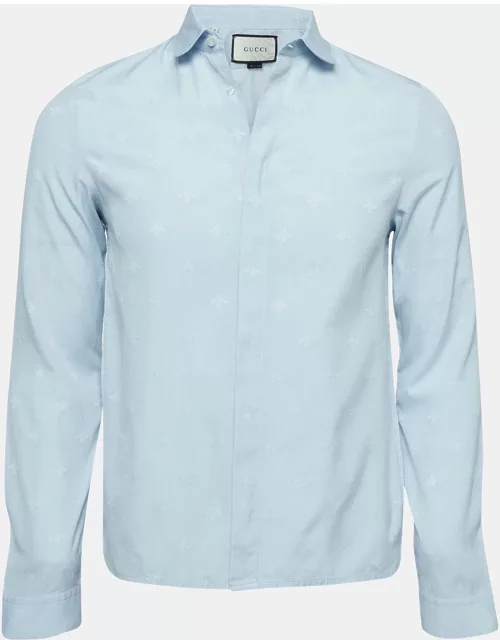 Gucci Light Blue Bee and Star Embossed Cotton Shirt