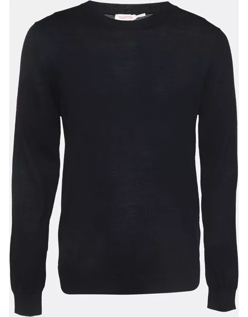 Valentino Black Wool Knit Crew Neck Sweatshirt