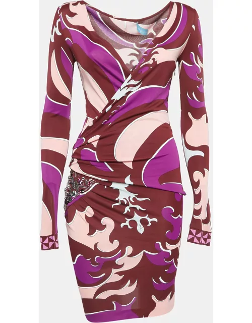 Emilio Pucci Multicolor Printed Jersey Embellished Short Dress