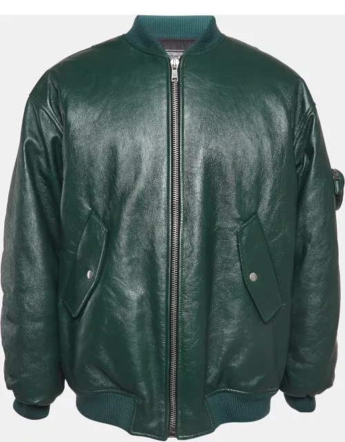 Prada Green Metal Triangle Leather Bomber Jacket